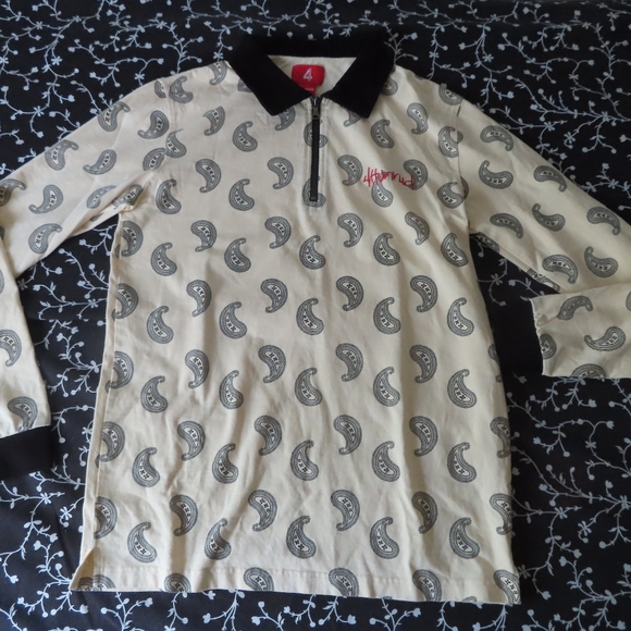 Yg Cream Paisley Long Sleeve Polo Shirt 